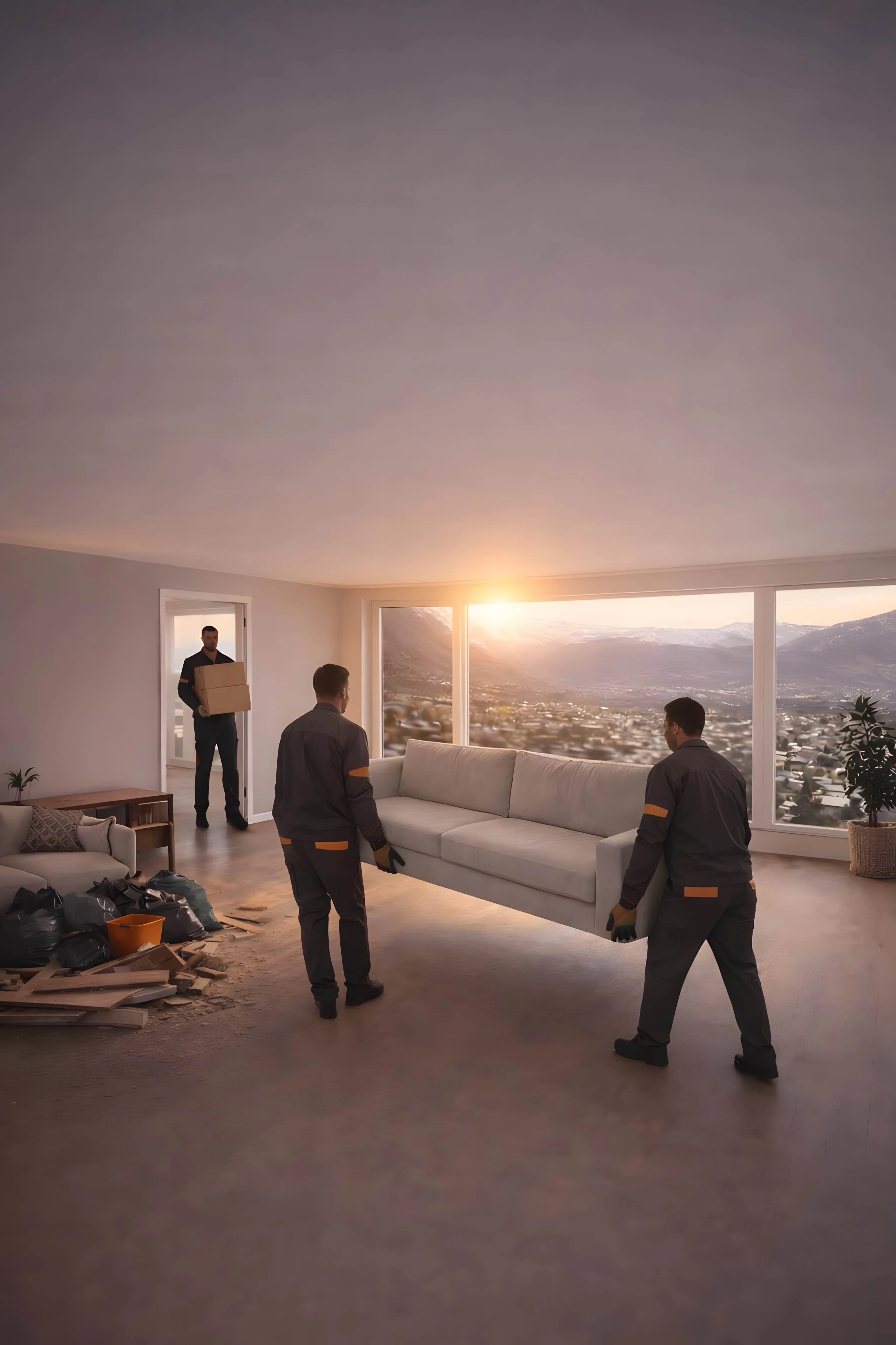 Flash Débarras équipe professionnelle transportant un canapé - Monthey Suisse romande